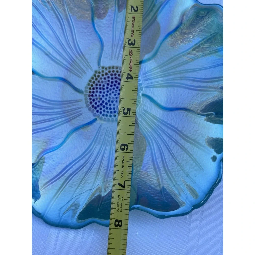 VTG Iridescent Art Glass Flower Bowl‎ | Teal Metallic Petal Dish | 8
